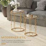 Soffbordset med 2 Runda Bord, Sidobord med Glasskiva, Däck- och Kuldesign, Ø41 x 57 cm, Guld