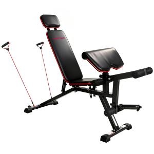 Träningsbänk Justerbar Röd och Svart Stål för Hemmagym Multifunktionell Bänkpress med Bencurl och Preacher Curl Maxbelastning 300 kg