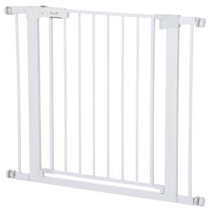 Dörrgrind utan Borrning, Justerbar 75–96 cm, Enhandsöppning, Auto-close, Metall, Vit
