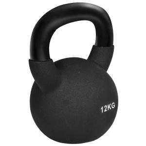 Kettlebell i Gjutjärn 12 kg, Ergonomisk Träningsvikt med Neoprenbeläggning, Skonsam mot Golv för Hemmaträning, Svart