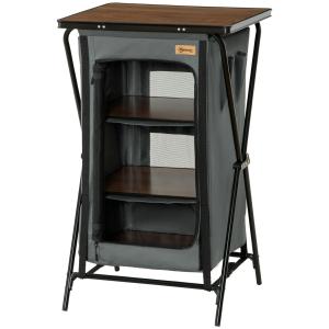 Campingskåp Campingkök med Bänkskiva Mörkgrå av Oxford Tyg och Aluminium för Camping Hopfällbar Kökslåda 60 x 50 x 99 cm