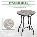 Mosaikbord för Trädgård, Runt Bistrobord med Keramikplatta, Dekorativt Sidobord för Balkong och Terrass, Grön/Beige/Vit, 60 cm