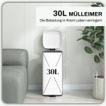 Papperskorg 30 L, Mjukstängande Lock, Fingeravtryckssäker, Fotpedal, Metall/Plast, Vit, 28 x 35 x 63,5 cm