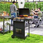 Gasgrill 7 KW Grillvagn med 3 Brännare, Side Cooker och Rulllås, Svart, 107x54x96 cm