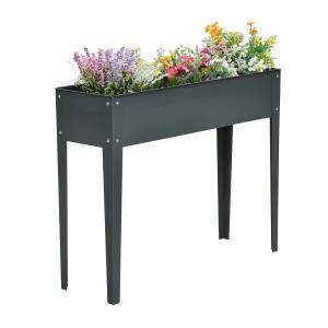Planteringslåda Högbädd Örtbädd med Fötter och 3 Dräneringshål Metall för Trädgård och Balkong 100 X 30 X 80 Cm