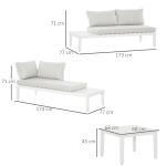 Loungegrupp i Aluminium 3 Delar, L-Formad Hörnsoffa med Bord, Modern Utemöbel för Balkong och Terrass, Gräddvit