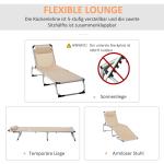 Justerbar Solsäng i Aluminium, Hopfällbar Solstol med 5 Lägen, Ergonomisk Design i Beige Textilene, Beige, 170 x 60 x 76 cm