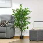 Konstgjord Växt Ficus Konstträd i Kruka Grön av Plast och Cement för Vardagsrum och Kontor Naturtrogen Dekoration Höjd 135 cm