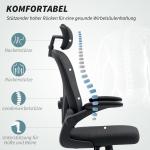 Ergonomisk Kontorsstol med Fällbara Armstöd och Justerbart Svankstöd, Svart
