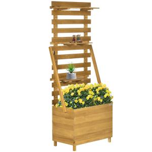 Odlingslåda med Spaljé, Upphöjd Blomlåda i Trä med 3 Hyllor, Dekorativ Rumsavdelare för Klätterväxter, Brun, 63 x 39 x 160 cm