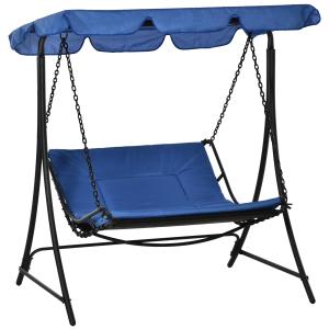 Hammock med Soltak för 2 Personer, Bekväm Trädgårdsgunga i Stål, Avkopplande Hängsoffa för Uteplatsen, Blå, 164 x 116 x 176 cm