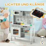 Leksakskök Barnkök Vit av Trä och Plast för Barn 3-8 År Lekkök med Elspis Mikrovågsugn och Diskho