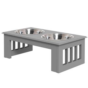 Hundskål Matskål Grå av Rostfritt Stål för Katt och Hund Upphöjd Matplats med 2 Skålar Lättskött 44 x 24 x 15 cm