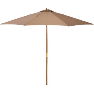 Träparasoll i Bambu-Look, Elegant Trädgårdsparasoll med Vevmekanism, Stabilt Solskydd för Terrass, Khaki, 300 cm