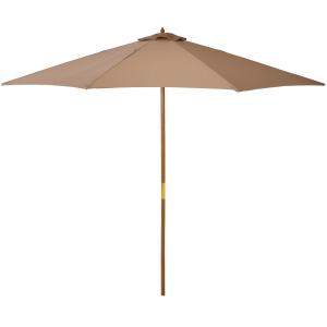 Träparasoll i Bambu-Look, Elegant Trädgårdsparasoll med Vevmekanism, Stabilt Solskydd för Terrass, Khaki, 300 cm
