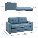 Bäddsoffa 2-Sits i Linnetyg, Kompakt Soffa som Bäddas ut till Säng, Praktisk Gästsäng för Vardagsrum, Blå, 147,5 x 75 x 85 cm