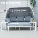 Loungegrupp med Soltak 5 Personer, Modulär Utemöbel i Konstrotting, Inkluderar Bord och Dynor för Terrass, Vit/Grå, 190 x 81 x 73 cm