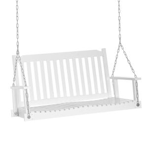 Trädgårdsgungbänk i Massivt Trä, Klassisk Gungsoffa för 2 Personer, Robust Konstruktion för Uteplats och Terrass, Vit, 117 x 69 x 60 cm