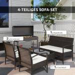 Loungegrupp i Konstrotting 4 Personer, Bekväm Utemöbel med Soffa och Bord, Inkluderar Dynor för Avkoppling, Brun/Krämvit