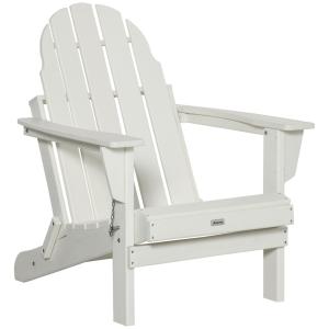 Hopfällbar Adirondackstol i Trä, Klassisk Trädgårdsstol med Bred Sits, Bekväm Vilostol för Uteplatsen, Vit, 75 x 87 x 93 cm