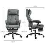 Kontorsstol med Massagefunktion och Fotstöd, Höj- och Sänkbar Chefsstol, Ergonomisk Snurrstol, Linnelook, Grå, 64 x 74 x 109–117 cm