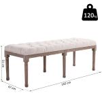 Klädd Bänk Lounge Pall Vintage med Knappar Linne och Trä för Vardagsrum och Hall Beige 142 X 47 X 51 Cm