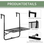 Balkongbord Hängbord Fällbart Svart av Metall för Balkong och Terrass Väderbeständigt Bord för Räcken 60 x 40 cm