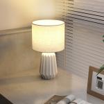 Bordslampa Klassisk Vit Linnetyg och Keramik för Sovrum och Vardagsrum Sänglampa med Strömbrytare på Sladden Elegant Inredning 39 cm