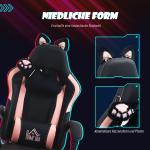 Gamingstol med Kattöron och Utdragbart Fotstöd samt Lutningsbart Ryggstöd för Spel Ergonomisk Rosa och Svart Tyg 120 kg