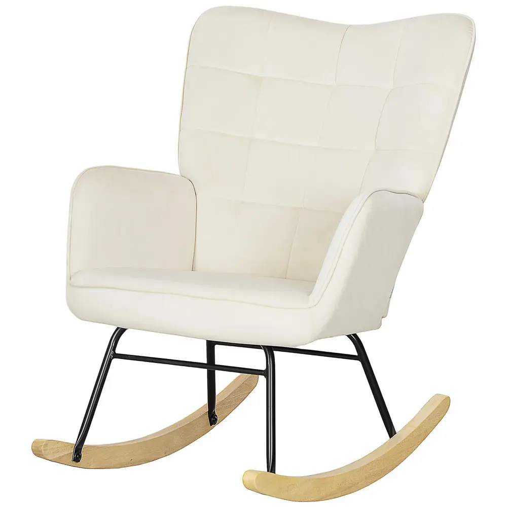 Gungstol Amningsstol Beige av Sammetslook och Trä Fåtölj