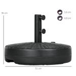 Parasollställ Paraplyfot Svart av HDPE och Konstharts för Trädgård och Balkong Rottinglook Passar Ø38/48mm Stolpar Ø 51 x 36 cm