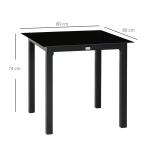 Trädgårdsbord Uteplatsbord Svart av Aluminium och Härdat Glas för Trädgård och Balkong Fyrkantigt Bord för 4 Personer 80 x 80 x 74 cm