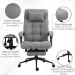 Ergonomisk Kontorsstol med Fotstöd, Höj- och Sänkbar Snurrstol i Linnetyg, Bekväm Skrivbordsstol med Ländkudde, Grå, 66 x 70 x 116-124 cm