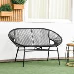 Trädgårdsbänk Parkbänk Svart av Polyrattan och Stål för Terrasser och Balkonger 2-Sits Bänk Robust Stålkonstruktion Lastkapacitet upp till 260 kg
