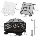 Eldskål Eldkorg Svart av Metall för Trädgård och BBQ 2-i-1 Grill med Gnistskydd Grillgaller och Poker Robust 66 x 66 x 66 cm