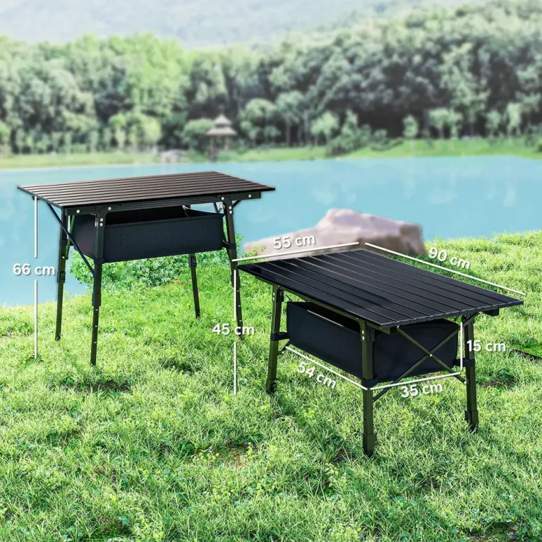 Campingbord Fällbord med Förvaringskorg Svart av Aluminium