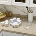 Yoghurtmaskin med 7 Glas, Rostfritt Stål, Silver + Vit, 24 x 24 x 13 cm