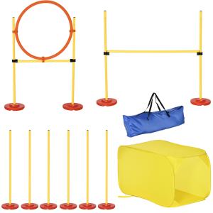 Agility Häckset Hundträningsset Hinderbana Plast och Polyester för Aktiv Hundträning Gul 128 X 23 X 9-100 Cm