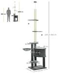 Skrapstolpe Höjdjusterbar 220-265 Cm upp till 30 Kg Kattträd med Sittpinnar Lekboll och Sidosäng Mörkgrå