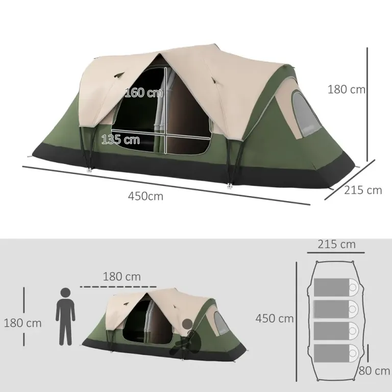 Campingtält Tunneltält för 8 Personer Mörkgrön av Polyester