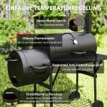 Kolgrill BBQ Rökare med Lock Svart av Stål för Trädgård och Camping Mobil Grillvagn med Termometer 109 x 60 x 120 cm