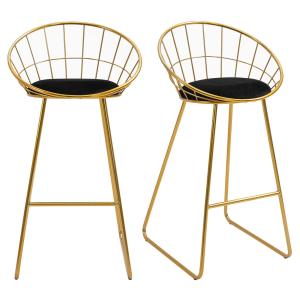 Barstolar i Sammet 2-Pack, Moderna Köksstolar med Ryggstöd och Fotstöd, Elegant Design med Guldiga Ben för Bar och Kök, Svart/Guld, 52,5 x 47 x 97 cm