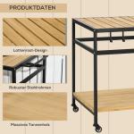 Serveringsvagn Stabil Svart Natur Metall för Trädgård och Uteplats i Industriell Design med Krokar och Hyllplan för Grill 107 x 65 x 80 cm
