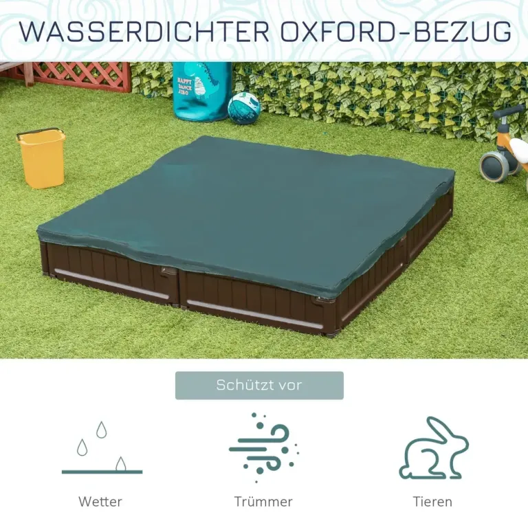 Sandlåda Leklåda Brun av HDPE för Barn 123 x 123 x 21 cm