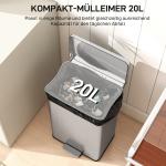 Pedalhink med Mjukstängning Silver Metall för Kök och Kontor Rymlig Soptunna med Urtagbar Innerhink Hygienisk Avfallshantering Modern Design 20 l