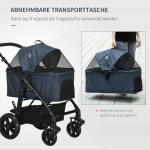 Hundvagn Djurvagn 2-i-1 Mörkblå av Tyg och Metall för Hundar upp till 10 Kg Hopfällbar med Transportväska och Nätfönster