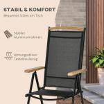 Hopfällbar Matgrupp i Aluminium 7 Delar, Praktiskt Utemöbelset med Bord och 6 Stolar, Lättviktig Design för Trädgård, Svart