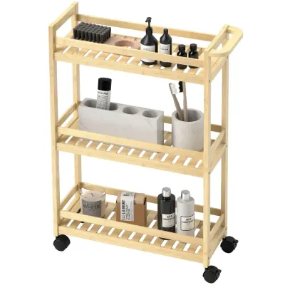Serveringsvagn i Bambu med 3 Våningar 55 x 20 x 75 cm, Natur
