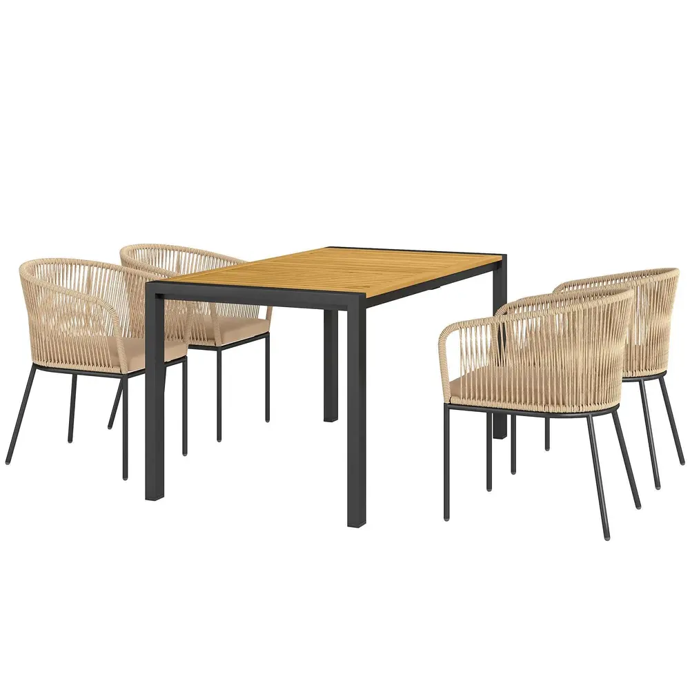 Trädgårdsmöbelset 5 Delar med 4 Stolar och 1 Bord, Khaki