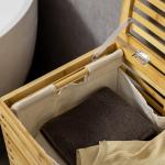 Bambu Tvättkorg med Lock och Tvättpåse, 63 L, Naturträ, 44 x 37 x 62,5 cm